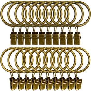 LLPJS 20 Pack Metal Curtain Rings with Clips, Curtain Clip Rings Hooks for Hanging Drapery Drapes Bows, Curtain Rod Rings 1.5 inch Interior Diameter, Bronze