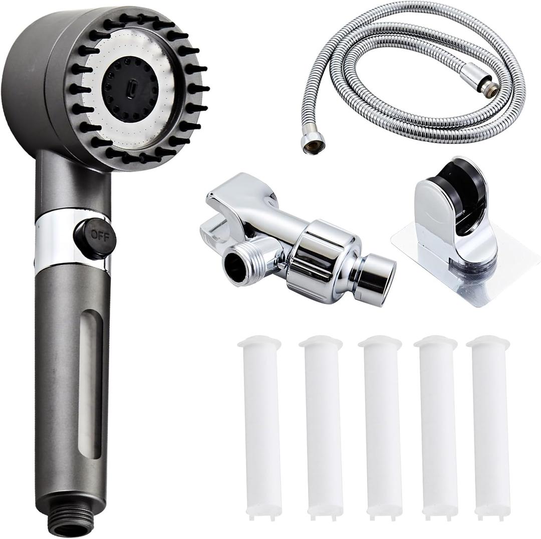 Shower Head High Pressure with Handheld High Pressure Shower Filter Head for Hard Water Showerhead Silver