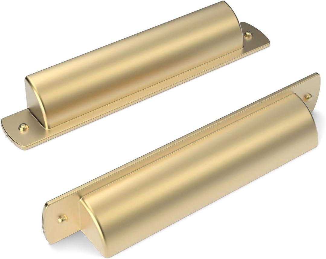 Asidrama 10 Pack 3.75 Inch(96mm) Brushed Brass Kitchen Cabinet Handles, Gold Cabinet Cup Pulls Kitchen Cabinet Hardware for Cupboard Drawer Pulls