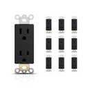 Decorator Wall Outlets, 15A 125V Standard Electrical Receptacle Outlet, 2 Pole 3 Wire, Non-Tamper Resistant, NEMA 5-15R, Self-Grounding Residential Grade, UL, Black, 10 Pack