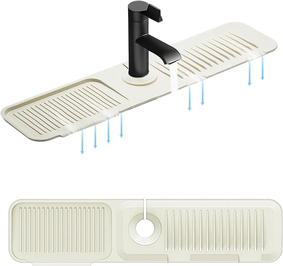 5 Slope Kitchen Sink Faucet Mat, Kitchen Sink Splash Guard, Silicone Material Easy to Clean, 24*5.5 inch Large Size, Suitable for Bathroom, Laundry Room and RV,ivory white