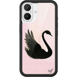 Wildflower Cases - Compatible with iPhone 16 | Protective Black Bumper, 6.5ft Drop Test Certified, Women Owned Small Business | Pink Art Aesthetic Dainty Trendy Cute | Black Swan