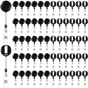 Handepo 200 Pcs Retractable Badge Reels Bulk Retractable Badge Holders with Clips ID Holder Key Ring Clip for Office Worker Students Teachers Doctor Nurse Name ID Card Holder Key Card(Black)