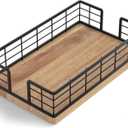 Wican Guest Towel Holder Tray for Bathroom, Acacia and Iron Napkins Holder for Powder Room Dinning Table Wooden Basket for Disposable Paper Hand Towels Black and Acacia (9.06 x 5.51 x 2.56 inchs)