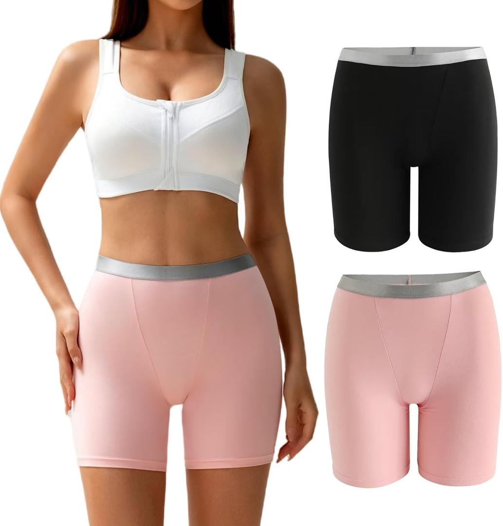 Womens Boxer Briefs Panties, Cotton Comfortable Boy Shorts Underwear, Anti Chafing Soft Panty, 2 Pack (L)
