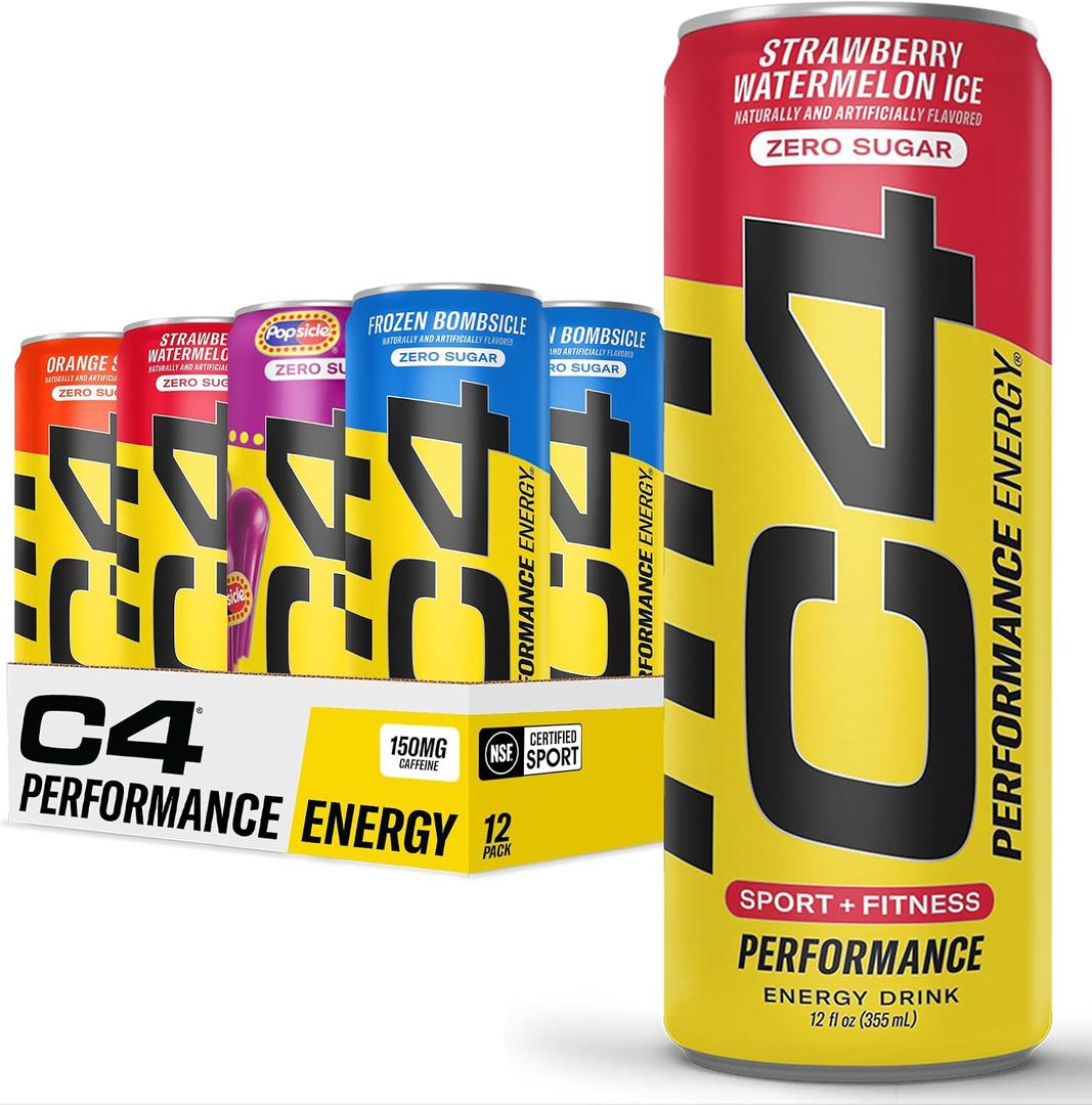 C4 Energy Drinks Variety Pack, Sugar Free Pre Workout Performance Drink With No Artificial Colors or Dyes, Zero Calorie, Coffee Substitute or Alternative, 4 Flavor Variety 12 Pack (EXP 09/30/26)