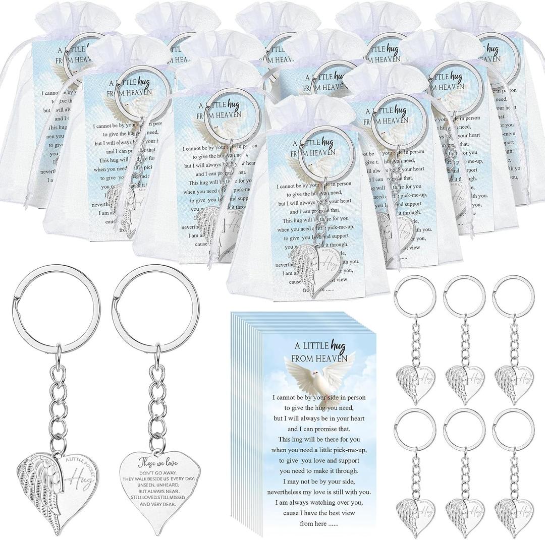 Ecally 40 Set Funeral Favors for Guest Celebration of Life Keychains Card Memorial Service Prayer Gifts for Family Church Decoration (Angel)