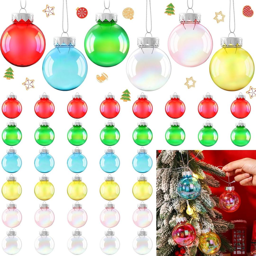 Syhood 48 Pcs 2.36 Inch Christmas Iridescent Ornaments Clear Ball DIY Bubble Pot Iridescent Balls Christmas Hanging Rainbow Ball for Xmas Tree Halloween Party Decor(Multicolor)