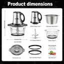 SPZTJK 3-Speed Electric Food Processor: Meat Grinder, Vegetable Chopper & Baby Food Maker - 300W, 2 Bowls (8 Cup Stainless Steel+8 Cup Glass), Quiet Operation