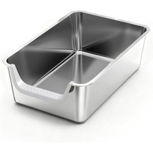 Stainless Steel Litter Box with High Sides,23.6" L X 15.7" W X 7.8" H,Extra Large Jumbo Cat Litter Box,XL Kitty Metal Liter Box for Indoor Big Cat,Non-sticky,Anti-Leakage(Entry on Short Side)