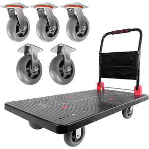 Platform Truck, Foldable Push Cart Dolly w/Five 360 Swivel 6'' Wheels, 1600LBS Capacity Heavy Duty Moving Platform Trucks Hand Cart for Groceries, Garage, Warehouse (43" L x25" W)