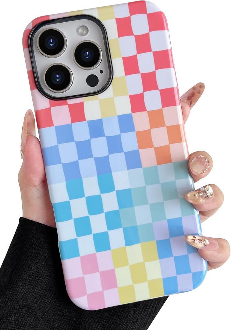 Vinlayss Compatible with iPhone 13 Pro Case6.1" with Cute Colorful Checkered Pattern, Shockproof Slim TPU and Hard PC Protective Phone Case for Women Girl Men - Colorful 4