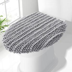 Smiry Soft Chenille Bathroom Toilet Lid Cover, Stays in Place Rubber Backing Covers, Machine Washable, 17.5x15, Fits Most Round, Elongated and Oblong Lids, Accessories Decor, Grey