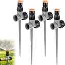 Tioncy 4 Pack Lawn Water Sprinkler 360 Degree Automatic Rotating Garden Hose Sprinkler on Spike Base for Yard with Stake Adjustable Grass Water Sprayer System for Nurseries Greenhouse