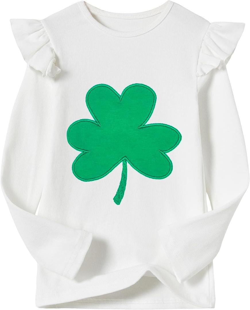 Girls Long Sleeve T-Shirt Cotton Rib-Knit Tees Toddler Stretch Basic Warm Round Neck Tops (White)