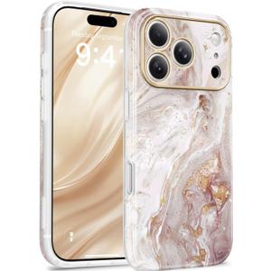 GVIEWIN for iPhone 17 Pro Case Compatible with MagSafe, [Full Camera Protection][Military-Grade Protection] Shockproof Protective Slim Magnetic Marble Phone Case for 17 Pro 6.3", Pearlescent/Gold