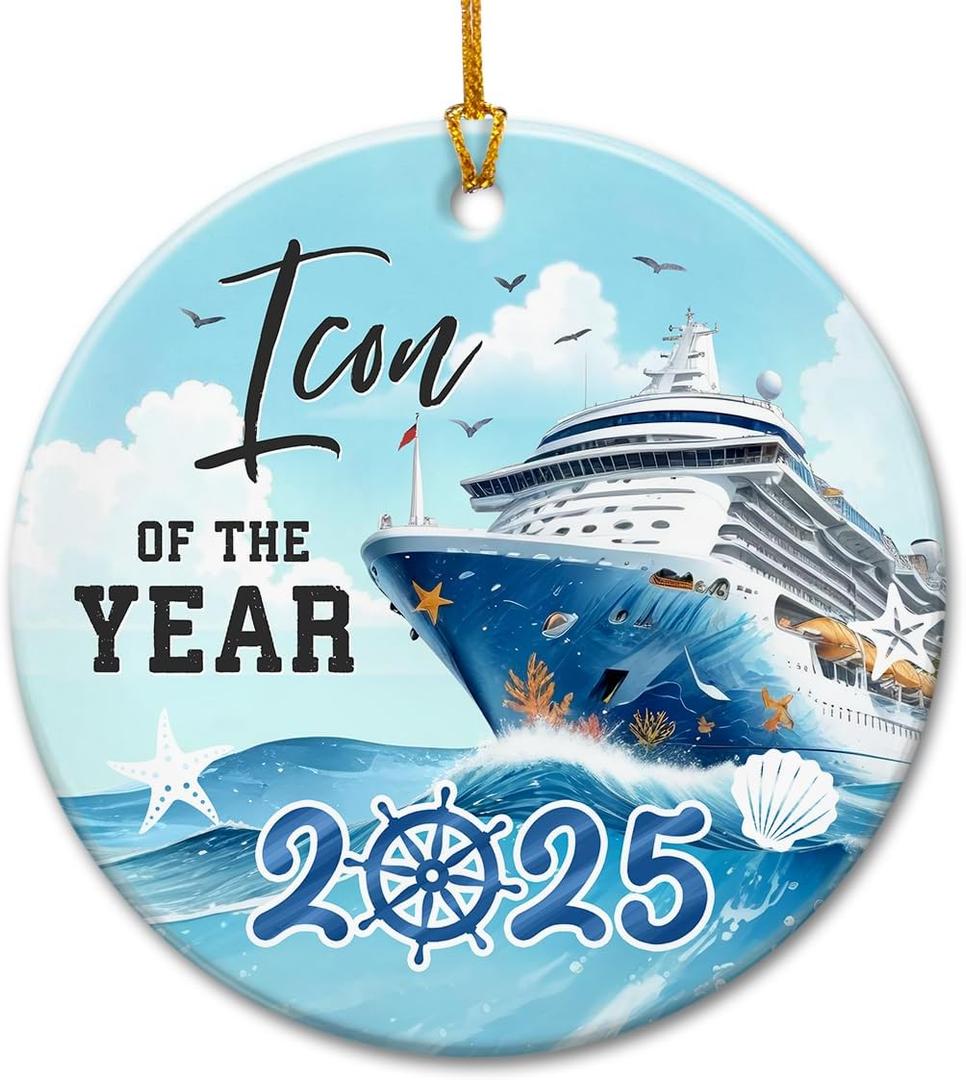 3 x Cruise Ship Christmas Ornament 2025 - Travel Christmas Ornaments, Gifts for Cruise Lovers, Travelers, Women, Men, Ceramic Vacation Ornaments for Family, Friends - Nautical Adventure Decor