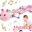 Sumobaby Infant Baby Musical Stuffed Animal Activity Soft Toys with Multi-Sensory Crinkle, Rattle and Textures, for Tummy Time 0-3-6-12 Months Girls, Caterpillar, Pink with Mirrow