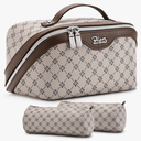 BOYATU Travel Makeup Bag Cosmetic Bags for Women: 3 Pcs Set Large Capacity Make up Bag with Handle - Vegan Leather Toiletry Bags with Compartments - Makeup Organizer for Travel Essentials(A-2-Khaki)