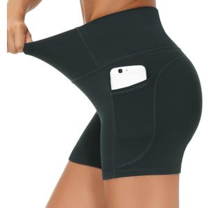THE GYM PEOPLE High Waist Yoga Shorts for Women's Tummy Control Fitness Athletic Workout Running Shorts with Deep Pockets (X-Large, Dark Grey)