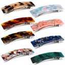 WILLBOND 8 Pieces Tortoise Shell Hair Barrettes Automatic Cellulose Acetate Hair Clip Medium French Design Rectangle Snap Clip for Ladies Daily Wear (Stylish Patterns)