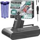 EGR Premium 9000mAh V6 Battery Replacement Compatible with Dyson V6 Animal/Absolute/Motorhead/Fluffy SV03 SV04 SV05 SV06 SV07 SV09 DC58 DC59 DC61 DC62 DC72 DC74 Vacuum Cleaner (Not Fit V7, V8)