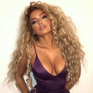 Fencca Long Curly Wavy Wig Honey Blonde Wigs for Women Brown with Highlights Curly Wig Loose Wave Hair Glueless Heat Resistant Synthetic Wig Brown mixed Blonde Wigs for Daily Party Use