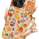 Compatible with iPhone 15 Pro Max, Anti-Scratch Frosted Case Cover,Orange Aesthetic Collage Fruit