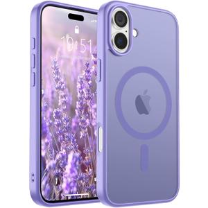 SUPFINE Magnetic for iPhone 16 Case (Compatible with MagSafe) (Military Grade Drop Protection) Slim Translucent Matte Shockproof with Anti-Fingerprint Phone Case,Purple