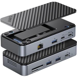ORICO 9-in-1 USB C Hub with M.2 NVMe SSD Enclosure 10Gbps, Tool Free Hub Docking Station Adapter with Built-in Fan, Gigabit Ethernet, 100W PD, SD/TF, Type C & USB A for Laptop MacBook Mac mini -M2P7