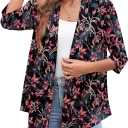 Heymoments Women's Lightweight Open Front Cardigans 3/4 Sleeve Casual Soft Drape Fall Cardigan XL (B02-pink Floral)
