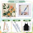 MotiMind 12 Sets Framed Paint by Number Kit for Adults with 12 Wooden Easels, 12 Disposable Apron, 12 Pigment 12 Brush, 12 Palette, DIY Acrylic Paint by Number Kits for Party(Flower)
