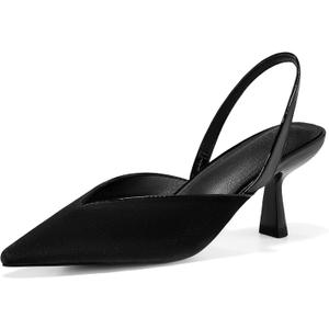 Coutgo Womens Slingback Kitten Heels Closed Pointed Toe Slip on Party Work Pumps Dress Shoes (8.5, Corduroy Black)
