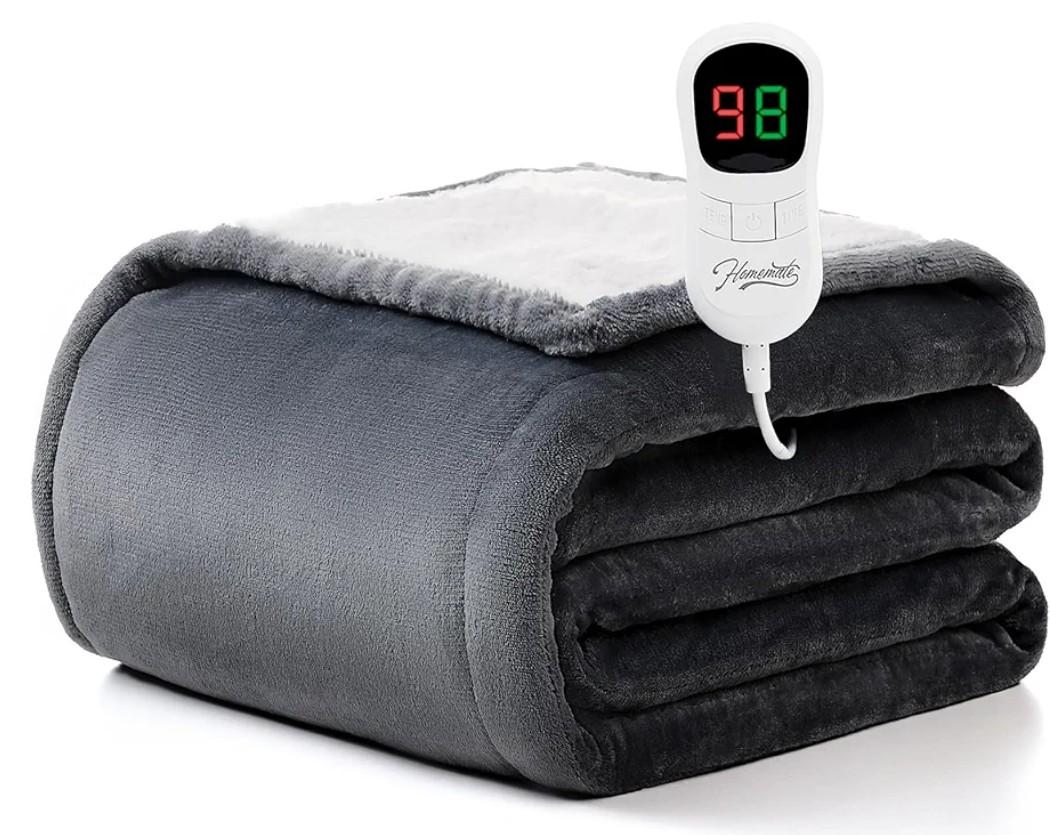 Heated Blanket Electric Blanket Full Size 72''x84'' with 9 Heating Levels, 110 Hour Auto Shut Off, Machine Washable, Flannel & Sherpa Soft Warming Blanket for Couch, Bed, Office  Black