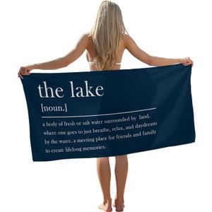 Lake Beach Towel, Lake Decor Pool Towels, Navy Blue Lake Sand Towel Large Bath Towels Gifts for Women Men, Lake House Decor, Gifts for Lake Lovers, Coastal Bathroom Decor, 29x60in