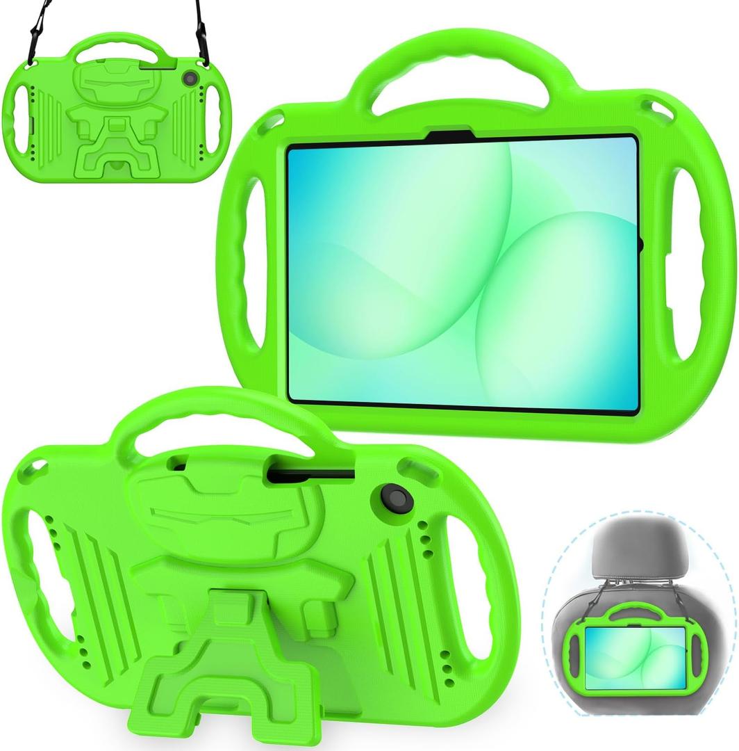 AVAWO Kids Case for Samsung Galaxy Tab A11+ Plus/A9+ Plus 11 Inch Case, with Strap, Shockproof Lightweight Handle Stand 2025/2023 Model with Lanyard, Green