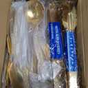 Mwellewm 17Pcs Serving Utensils, Gold Stainless Steel Large Serving Spoons, Slotted Spoon, Fork, Tongs, Cake Pie Server, Soup Spoon, Metal Buffet Banquet Cutlery Set for Parties Entertaining Catering