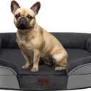 Dwanton Orthopedic Dog Bed for Medium Dogs, Waterproof Dog Sofa with Egg Foam Support, Washable Pet Bed with Four Sided Bolster Cushion, with Removable Cover & Non-Slip Bottom, 28 Inches, Dark Gray
