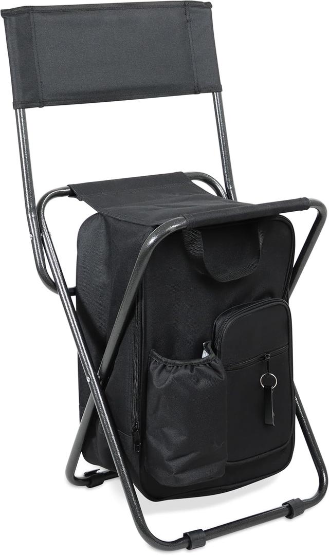 Get Out! Folding Ice Fishing Chair with Cooler for 225 lbs - Portable Backpack Cooler Chair - Ice Chest Backpack Chair with Back Rest for Camping, Fishing, Hunting, Tailgating, Picnics Lunchbox Stool