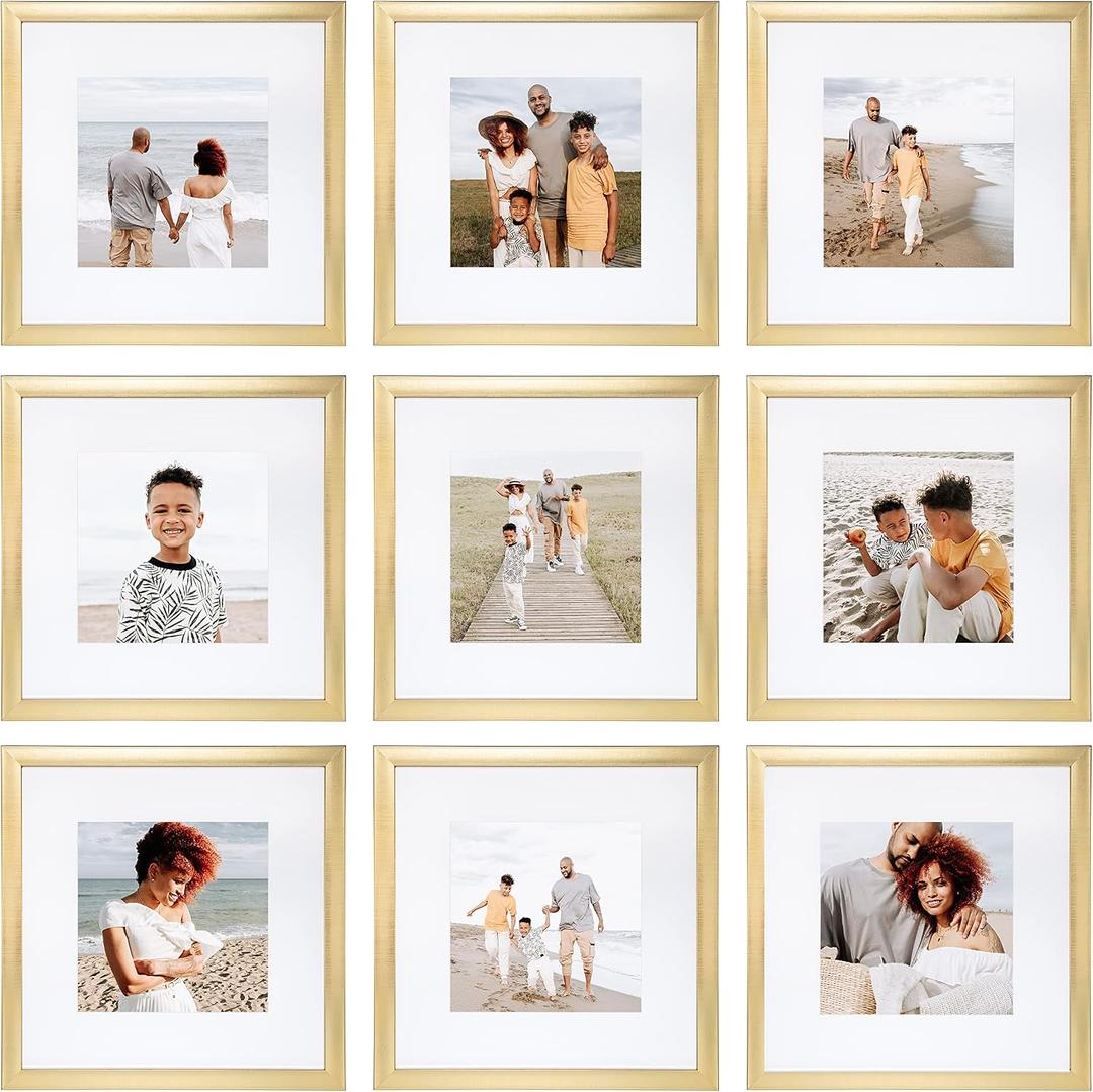 Sheffield Home 9 Piece Gallery Wall Frame Set, 12x12 in. Matted to 8x8 in. (Gold)