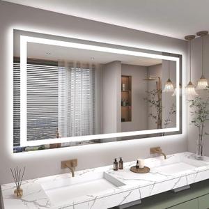 Hivone 60X36 LED Bathroom Mirror with Lights, Anti-Fog, Dimmable, Backlit + Front Lit, Smart Bathroom Vanity Mirror, Memory Function, Shatterproof, Tempered Glass (Horizontal/Vertical)