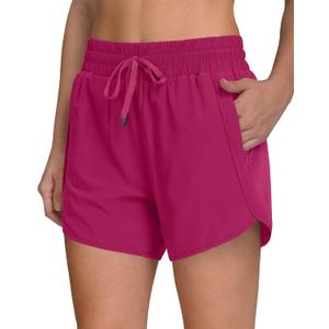 Women's 5" Running Shorts Quick Dry Sporty Athletic Gym Workout Shorts with Zipper Pockets Liner (Pink)