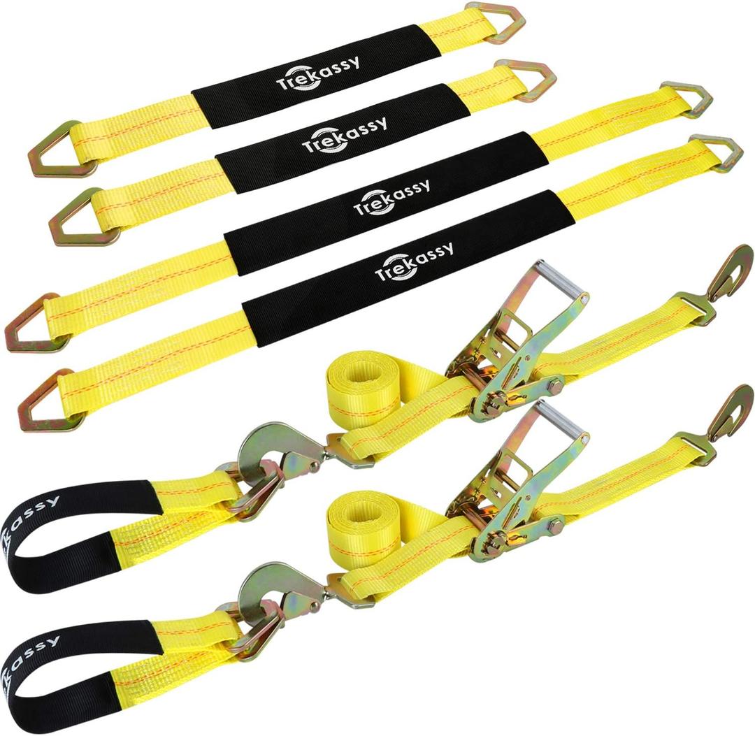 Trekassy Car Tie Down Straps for Trailers, 2 Inch x 96 Inch Heavy Duty Car Hauler Ratchet Straps, 4 Pack Axle Straps, 10,000lbs Break Strength