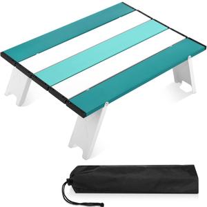 CroBlissful Beach Table Folding Camping Portable Table Striped White Aluminum Side with Carry Bag for Camping Picnics and Outdoor Activities(16x11x5 in,Mint Green)