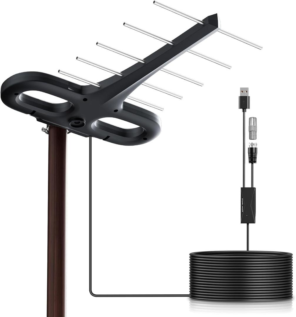 Outdoor TV Antenna 360 Omni-Directional Extended Range Reception Enhance VHF&UH 4K Ready HDTV Antenna with Added Stability for Outdoor 32ft RG6 Coax Cable