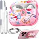 RFUNGUANGO AirPods Pro Case for Women Girly Cat Case with Lock, Phone Stand, Keychain & Cleaner Kit, Compatible with Apple Airpods Pro 2nd/1st Generation Case Cover, Pink Berry Flower