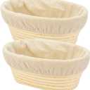 2 PCS 8 inch Oval Long Banneton Brotform Bread Dough Proofing Rising Rattan Basket & Liner for Professional & Home Bakers