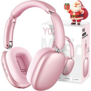Wentronic Y02 Active Noise Cancelling Headphones,60H Battery,5 EQ Music Modes,Hi-Res Audio,Deep Bass,Foldable Wireless Over Ear Bluetooth 5.4 Headset,Breathable Leather Earpads (Pink)