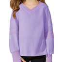 Haloumoning Girls Oversized Long Sleeve T Shirts Kids Casual V Neck Cute Tops Basic Tees with Thumb Holes 4-14Y Purple