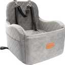 Dog Booster Car Seat for Small/Medium Dogs Up to 35lbs,Ultra Soft Fabric Covered,6in Elevated Cushion,Fully Detachable and Washable,3 Straps & 2 Pockets,Easy to Install(Grey,Medium)